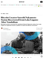Bitcoin Creator Satoshi Nakamoto Statue Recovered from Lake Lugano After Vandalism - Decrypt