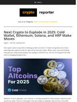 Next Crypto to Explode: Cold Wallet, Ethereum, Solana & XRP in Focus
