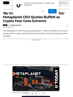 'Be Greedy When Others Are Fearful,' Metaplanet CEO Quotes Buffett as Crypto Fear Goes Extreme - U.Today