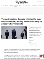 Trump threatens Canada with tariffs over wildfire smoke, adding new uncertainty to already jittery markets