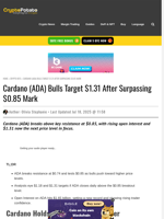 Cardano (ADA) Bulls Target $1.31 After Surpassing $0.85 Mark
