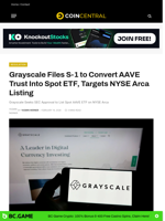 Grayscale Files S-1 to Convert AAVE Trust Into Spot ETF, Targets NYSE Arca Listing 