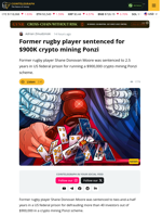 Former rugby player sentenced for $900,000 crypto Ponzi