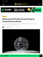 Ethereum ETFs Post Fourth Day of Consecutive Inflows - CoinCentral