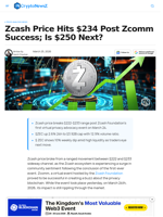 Zcash Price Hits $234 Post Zcomm Success; Is $250 Next?