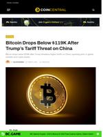 Bitcoin Drops Below $119K After Trump's Tariff Threat on China