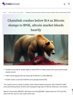 Chainlink crashes below $14 as Bitcoin slumps to $95K, altcoin market bleeds heavily - CoinJournal