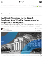 Fed Chair Nominee Kevin Warsh Discloses Vast Wealth, Investments in Polymarket and SpaceX - Decrypt