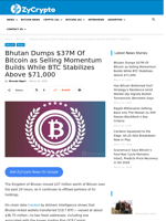 Bhutan Dumps $37M Of Bitcoin as Selling Momentum Builds While BTC Stabilizes Above $71,000 ⋆ ZyCrypto