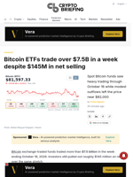 Bitcoin ETFs trade over $7.5B in a week despite $145M in net selling