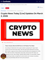 Crypto News Today [Live] Updates On March 2, 2026