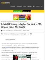 Tesla is NOT Looking to Replace Elon Musk as CEO: Company Denies WSJ Reports
