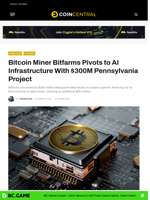 Bitcoin Miner Bitfarms Pivots to AI Infrastructure With $300M Pennsylvania Project - CoinCentral