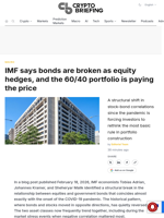 IMF says bonds are broken as equity hedges, and the 60/40 portfolio is paying the price