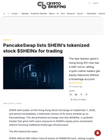 PancakeSwap lists SHEIN's tokenized stock $SHEINx for trading