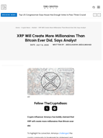 XRP Will Create More Millionaires Than Bitcoin Ever Did, Says Analyst