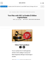 Tron Files with SEC to Enable $1 Billion Capital Raise
