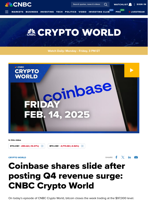 Coinbase shares slide after posting Q4 revenue surge: CNBC Crypto World