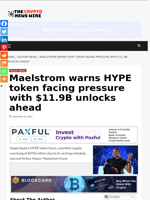 Maelstrom warns HYPE token facing pressure with $11.9B unlocks ahead - The Crypto News Wire