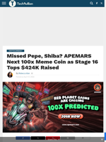 Missed Pepe, Shiba? APEMARS Next 100x Meme Coin as Stage 16 Tops $424K Raised - TechBullion