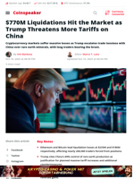 $770M Liquidations Hit the Market as Trump Threatens More Tariffs on China - Coinspeaker