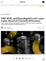 XRP, BNB, and Hyperliquid Lead Crypto Gains Ahead of Crucial Fed Decision - Decrypt