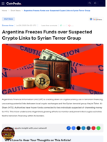 Argentina Freezes Funds over Suspected Crypto Links to Syrian Terror Group