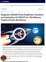 Dogecoin (DOGE) Price Prediction: Investors are Eyeing Ruvi AI (RUVI) for 112x Returns Thanks to Early Bird Bonus
