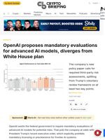 OpenAI proposes mandatory evaluations for advanced AI models, diverges from White House plan