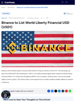 Binance to List World Liberty Financial USD (USD1)