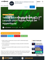 Tether Backs Dreamcash to Launch USDT Equity Perps on Hyperliquid | Live Bitcoin News