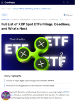 Full List of XRP Spot ETFs Filings, Deadlines, and What’s Next