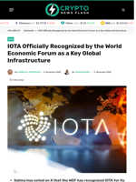 IOTA Officially Recognized by the World Economic Forum as a Key Global Infrastructure - Crypto News Flash