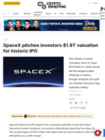 SpaceX pitches investors $1.8T valuation for historic IPO