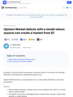 Opinion Market debuts with a model where anyone can create a market from $1: Guest Post by crypto.news | CoinMarketCap