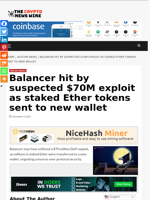 Balancer hit by suspected $70M exploit as staked Ether tokens sent to new wallet - The Crypto News Wire