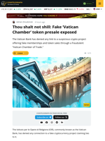 Vatican Bank Denies Ties to Scam Project Promoting Fake Crypto Token