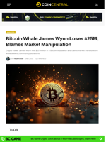 Bitcoin Whale James Wynn Loses $25M, Blames Market Manipulation - CoinCentral