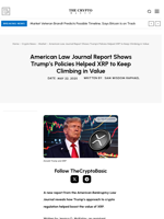 American Law Journal Report Shows Trump’s Policies Helped XRP to Keep Climbing in Value