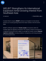 WELBIT Strengthens Its International Expansion Amid Growing Interest from Southeast Asia | Visionary Financial