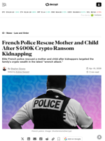 French Police Rescue Mother and Child After $400K Crypto Ransom Kidnapping - Decrypt