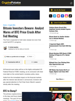 Bitcoin Investors Beware: Analyst Warns of BTC Price Crash After Fed Meeting