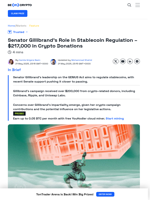 Crypto Firms Gave $217,000 to Gillibrand as Stablecoin Bill Advances