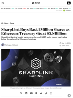 SharpLink Buys Back 1 Million Shares as Ethereum Treasury Sits at $3.8 Billion - Decrypt