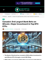 Canada's 3rd Largest Bank Bets on Bitcoin—Major Investment in Top BTC ETFs - Crypto News Flash