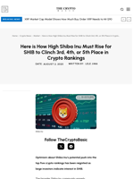 Here is How High Shiba Inu Must Rise for SHIB to Clinch 3rd, 4th, or 5th Place in Crypto Rankings