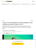 Crypto's new $11 million PAC booked millions in ads with firm started by Tether US CEO