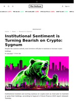 Institutional Sentiment is Turning Bearish on Crypto: Sygnum - 