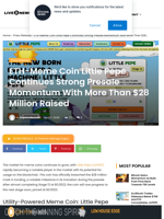 ETH-Meme Coin Little Pepe Continues Strong Presale Momentum With More Than $28 Million Raised | Live Bitcoin News