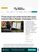 Trump drops Iran strike threat after back-channel talks in Riyadh, oil plunges 11.7%